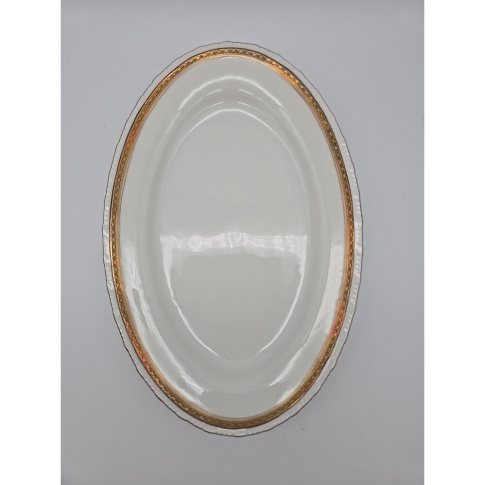Rorstrand Sweden Oval Porcelain Platter #521 Gold Ribbon Pattern 11.25" x 7.25"